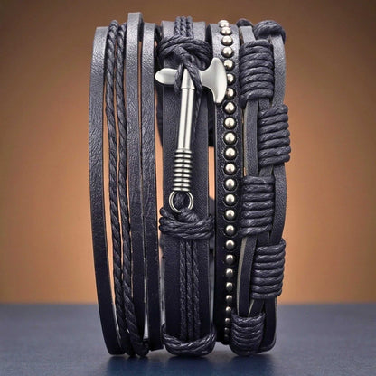 AXEFORGE - 6 Pcs Genuine Leather Adjustable Bracelet for Men & Boys — Leather Bracelet for Men | THE MEN THING
