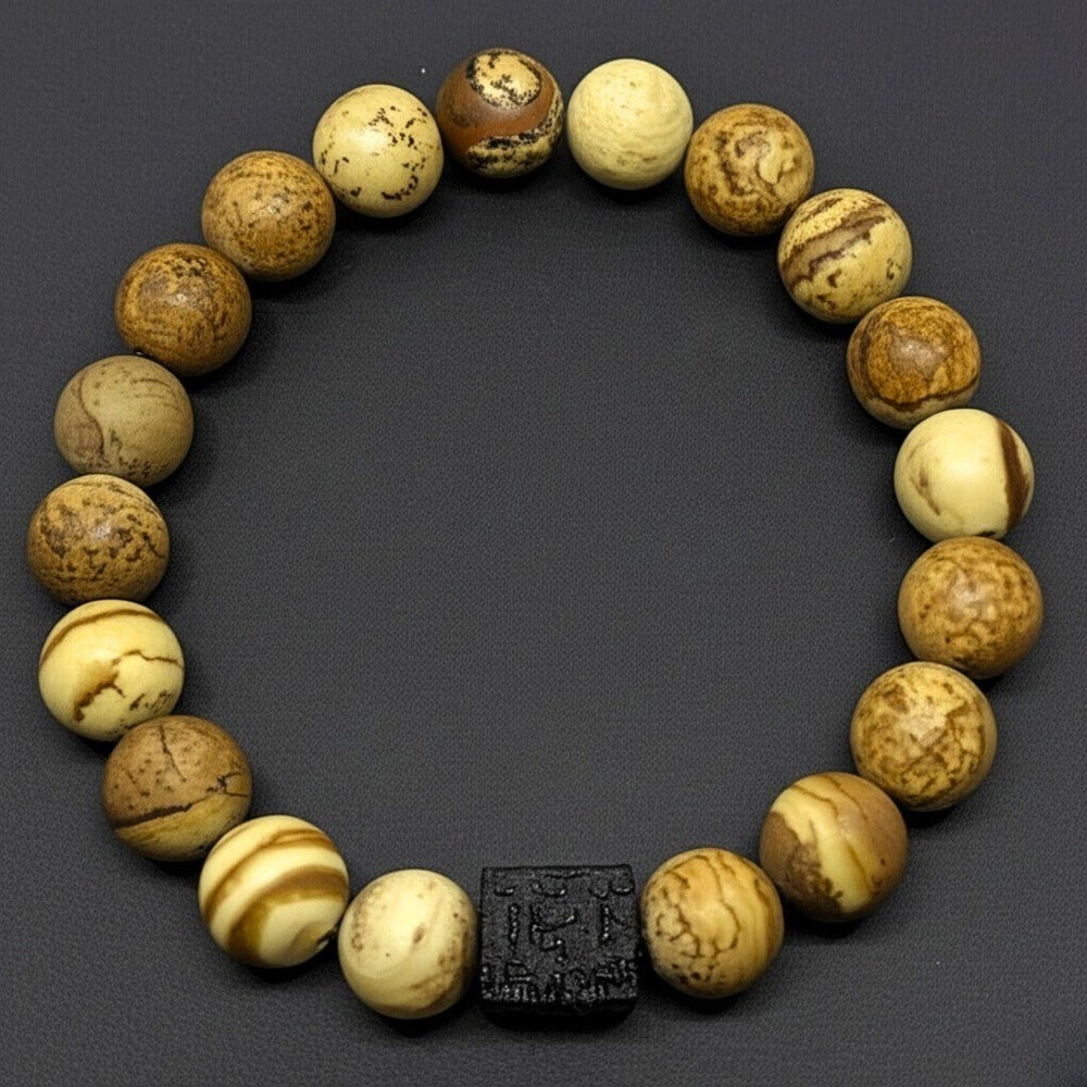 AXIS JASPER - 12mm Beads Bracelet with Natural Stone - Adjustable Bracelet - THE MEN THING