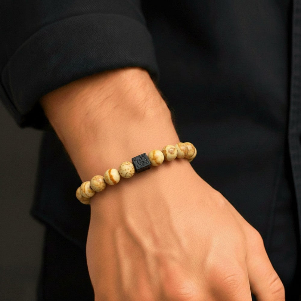 AXIS JASPER - 12mm Beads Bracelet with Natural Stone - Adjustable Bracelet - THE MEN THING