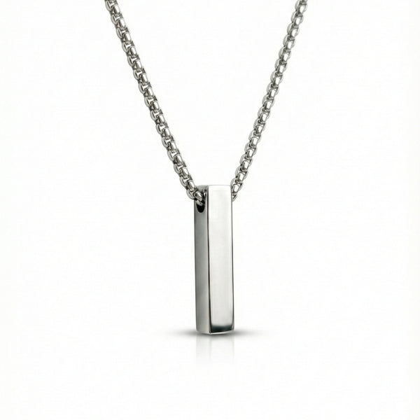 AXIS VERTICAL BAR - 6mm Pure Titanium Steel  Pendant with 24inch Round Box 4mm Chain for Men & Boys