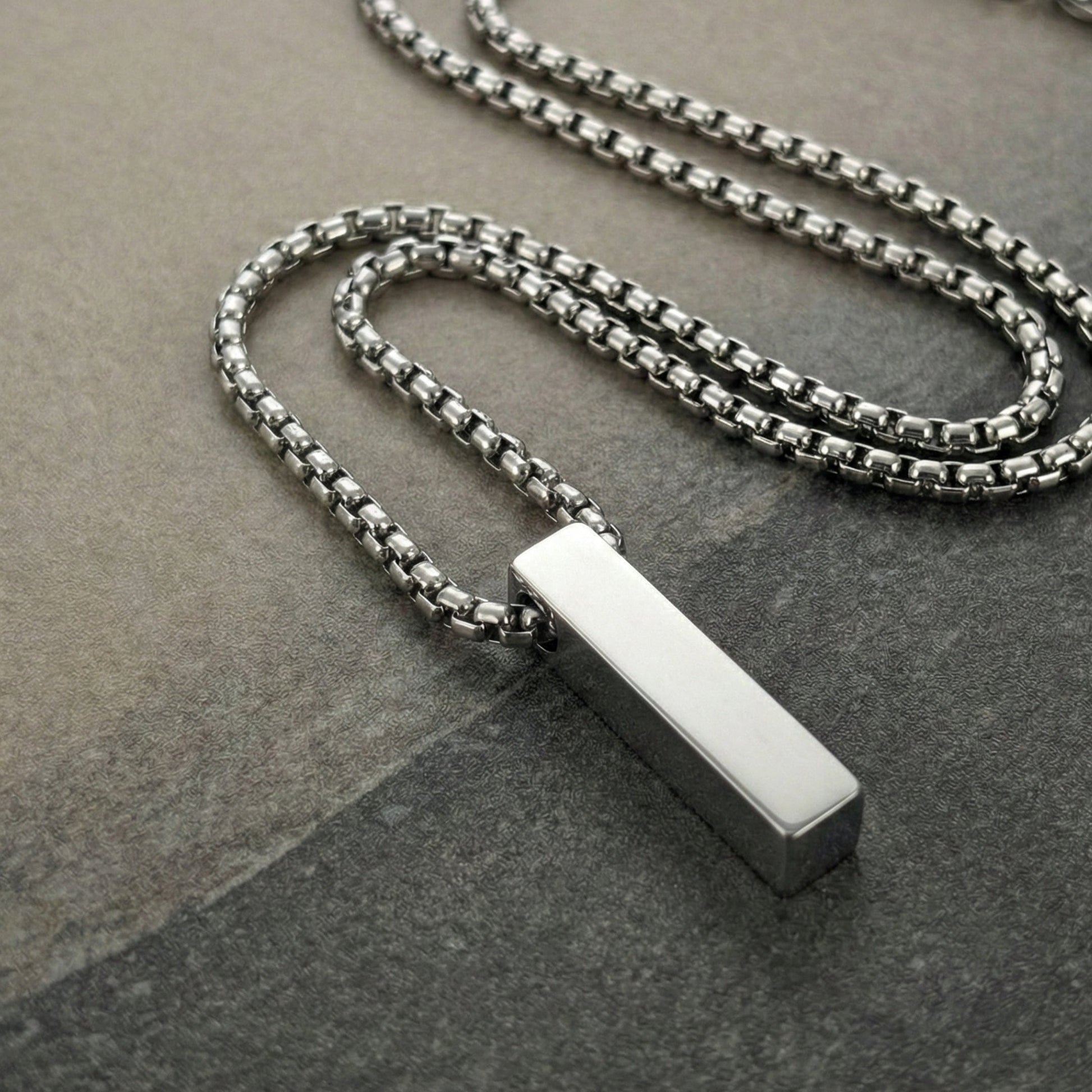 AXIS VERTICAL BAR - 6mm Pure Titanium Steel  Pendant with 24inch Round Box 4mm Chain for Men & Boys - THE MEN THING