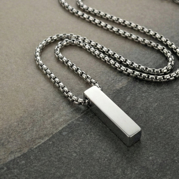 AXIS VERTICAL BAR - 6mm Pure Titanium Steel  Pendant with 24inch Round Box 4mm Chain for Men & Boys