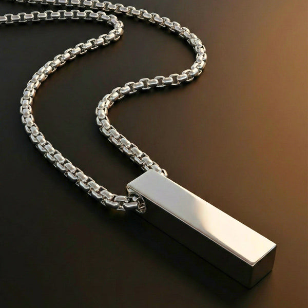 AXIS VERTICAL BAR - 6mm Pure Titanium Steel  Pendant with 24inch Round Box 4mm Chain for Men & Boys