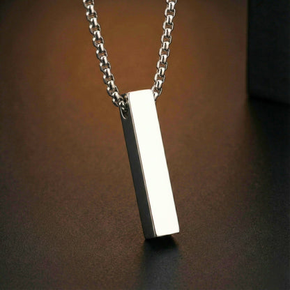 AXIS VERTICAL BAR - 6mm Pure Titanium Steel  Pendant with 24inch Round Box 4mm Chain for Men & Boys - THE MEN THING
