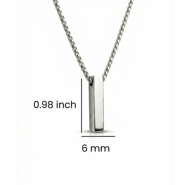 AXIS VERTICAL BAR - 6mm Pure Titanium Steel  Pendant with 24inch Round Box 4mm Chain for Men & Boys
