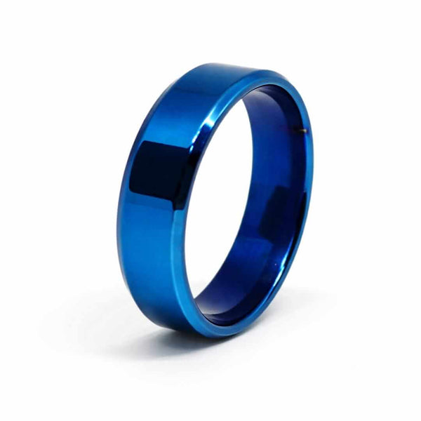 AZURE CORE - BLUE - Pure Stainless Steel Men’s Blue - Plated Ring (Size : 28)