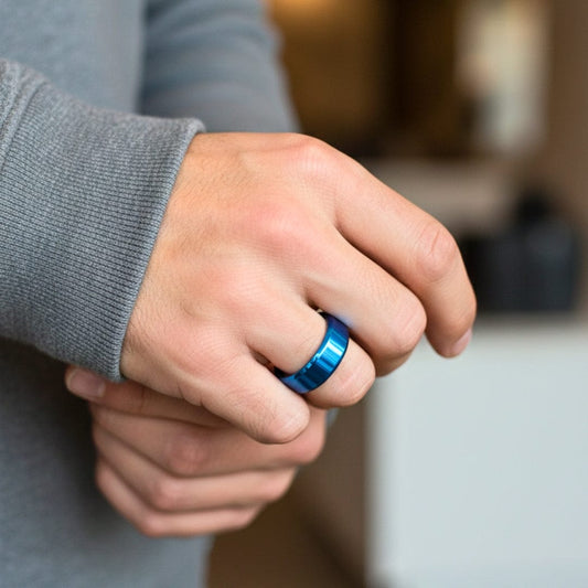 AZURE CORE - BLUE - Pure Stainless Steel Men’s Blue - Plated Ring (Size : 28) - THE MEN THING