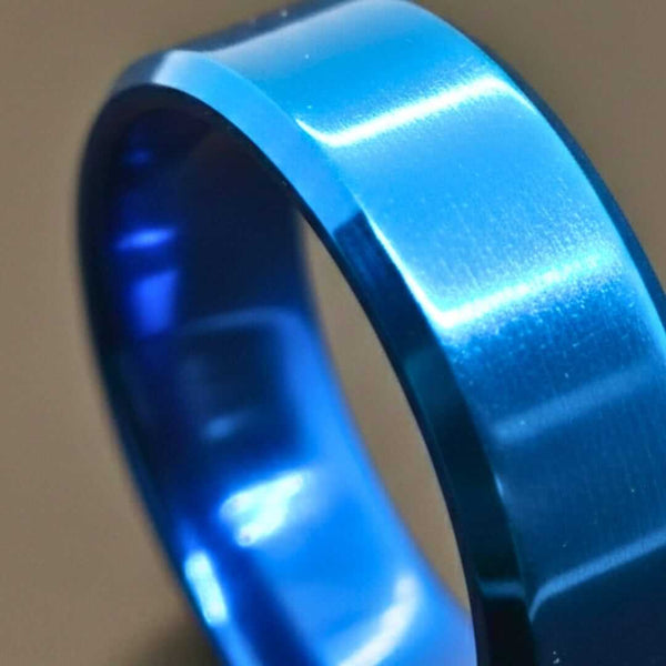 AZURE CORE - BLUE - Pure Stainless Steel Men’s Blue - Plated Ring (Size : 28)