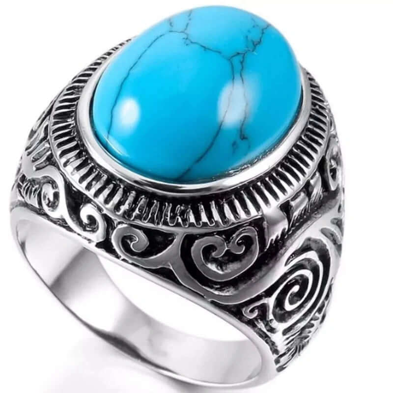 AZURE DREAMS Titanium Steel Ring - Retro Vintage Blue Stone (Size : 17-21- 24) - THE MEN THING