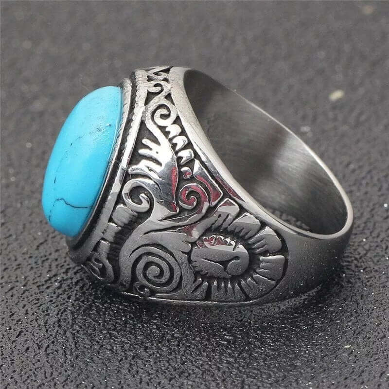 AZURE DREAMS Titanium Steel Ring - Retro Vintage Blue Stone (Size : 17-21- 24) - THE MEN THING