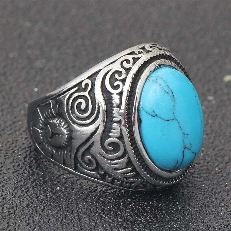 AZURE DREAMS Titanium Steel Ring - Retro Vintage Blue Stone (Size : 17-21- 24) - THE MEN THING