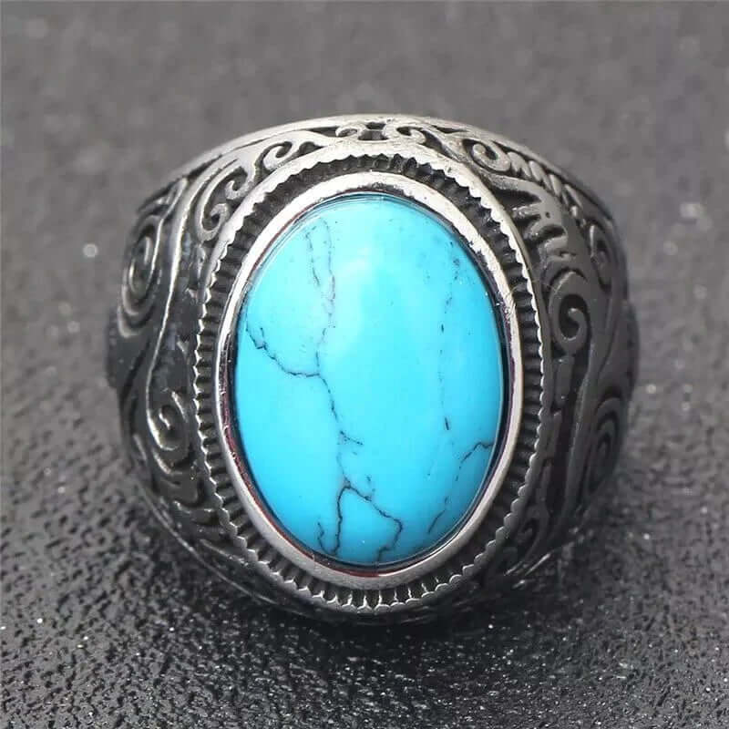 AZURE DREAMS Titanium Steel Ring - Retro Vintage Blue Stone (Size : 17-21- 24) - THE MEN THING