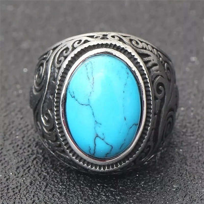AZURE DREAMS Titanium Steel Ring - Retro Vintage Blue Stone (Size : 17-21- 24) - THE MEN THING