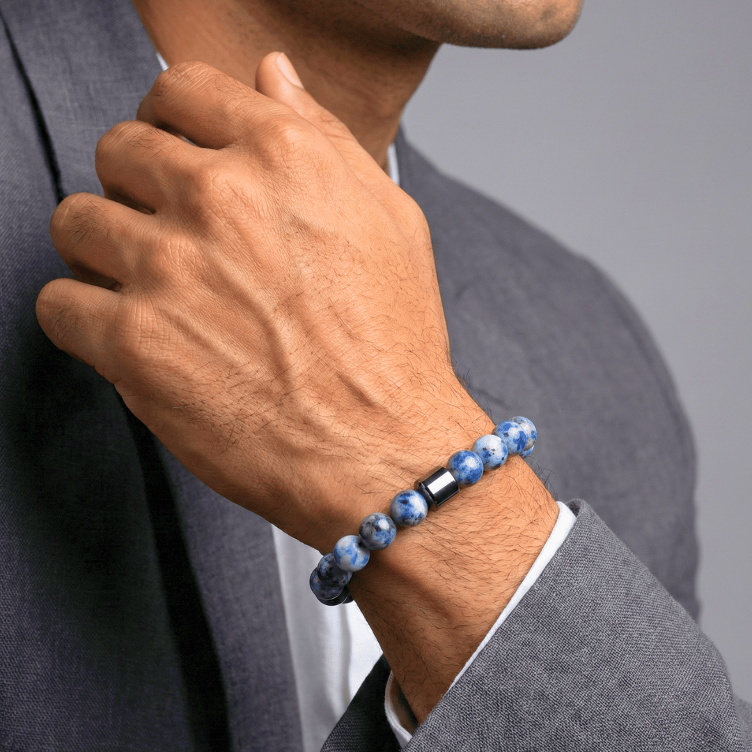 AZURITE BLUE LAGOON -  Beads Bracelet with Natural Stone - 7 inch Stretch Bracelet - THE MEN THING
