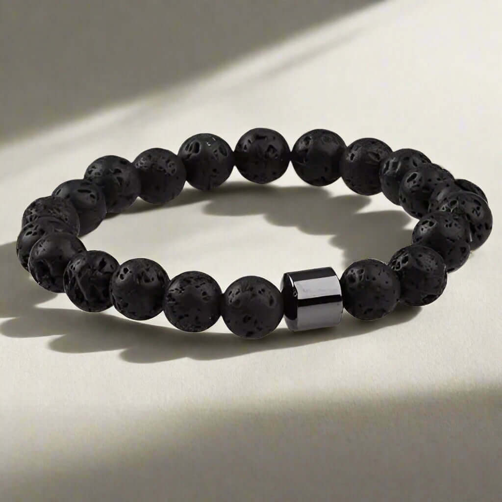 AZURITE DARKNIGHT - Lava Stone Beads Bracelet with Natural Stone - 7 inch Stretch Bracelet — Bead Bracelet for Men | THE MEN THING