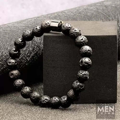 AZURITE DARKNIGHT - Lava Stone Beads Bracelet with Natural Stone - 7 inch Stretch Bracelet — Bead Bracelet for Men | THE MEN THING