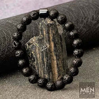 AZURITE DARKNIGHT - Lava Stone Beads Bracelet with Natural Stone - 7 inch Stretch Bracelet — Bead Bracelet for Men | THE MEN THING