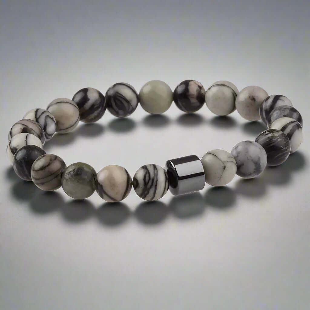 AZURITE GREY JASPER -  Beads Bracelet with Natural Stone - 7 inch Stretch Bracelet - THE MEN THING