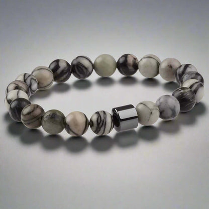 AZURITE GREY JASPER -  Beads Bracelet with Natural Stone - 7 inch Stretch Bracelet - THE MEN THING
