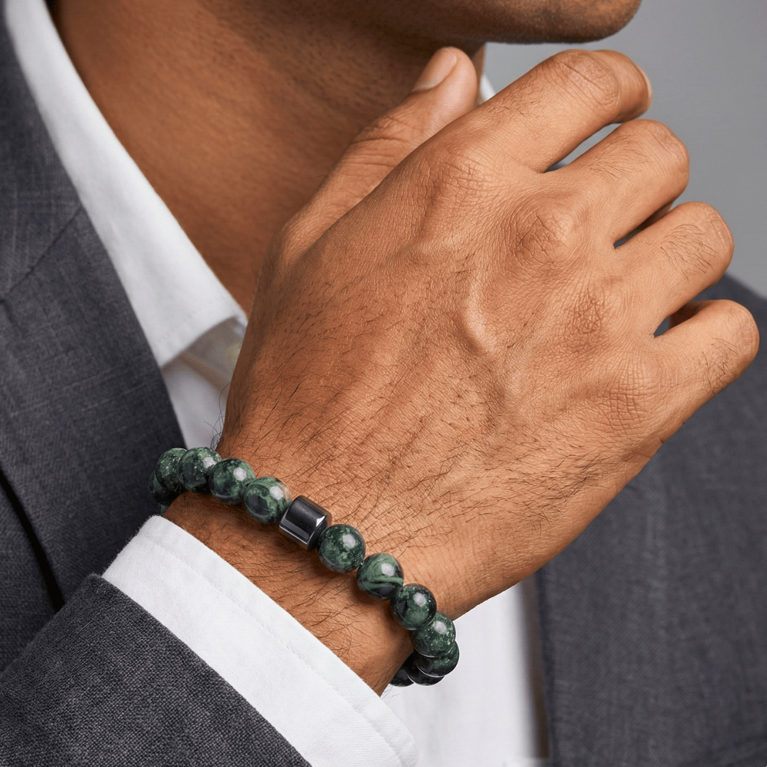 AZURITE MOSS -  Beads Bracelet with Natural Stone - 7 inch Stretch Bracelet - THE MEN THING