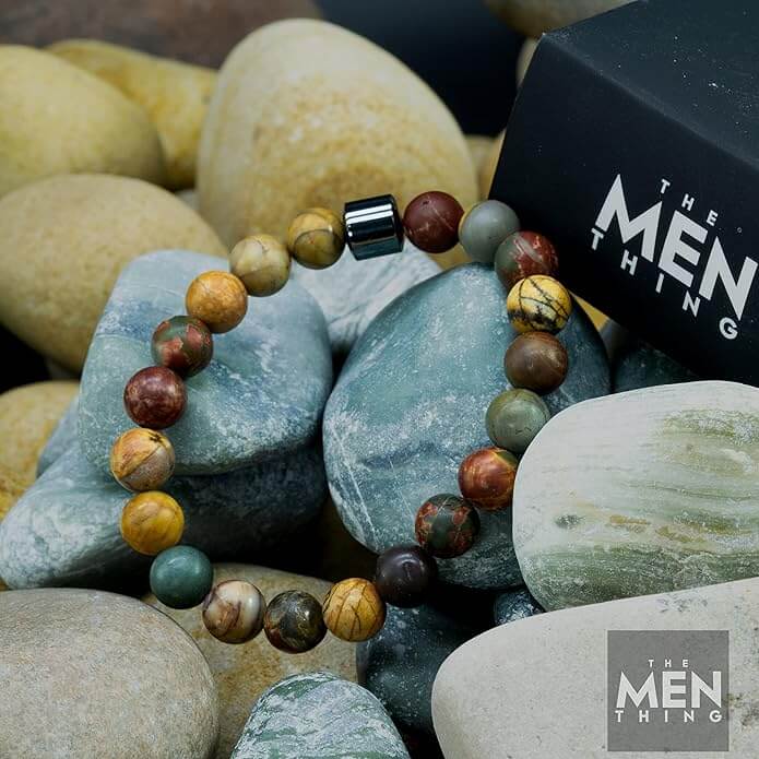 AZURITE RAINBOW - Beads Bracelet with Natural Stone - 7 inch Stretch Bracelet - THE MEN THING