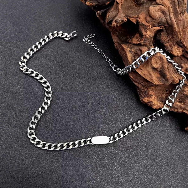 BAR LINK - 8mm Pure Stainless Steel 18 to 20inch Adjustable Cube Chain for Men & Boys