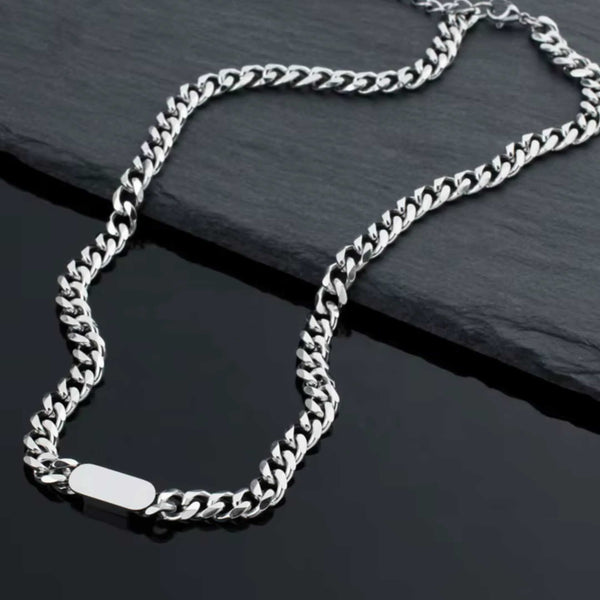BAR LINK - 8mm Pure Stainless Steel 18 to 20inch Adjustable Cube Chain for Men & Boys