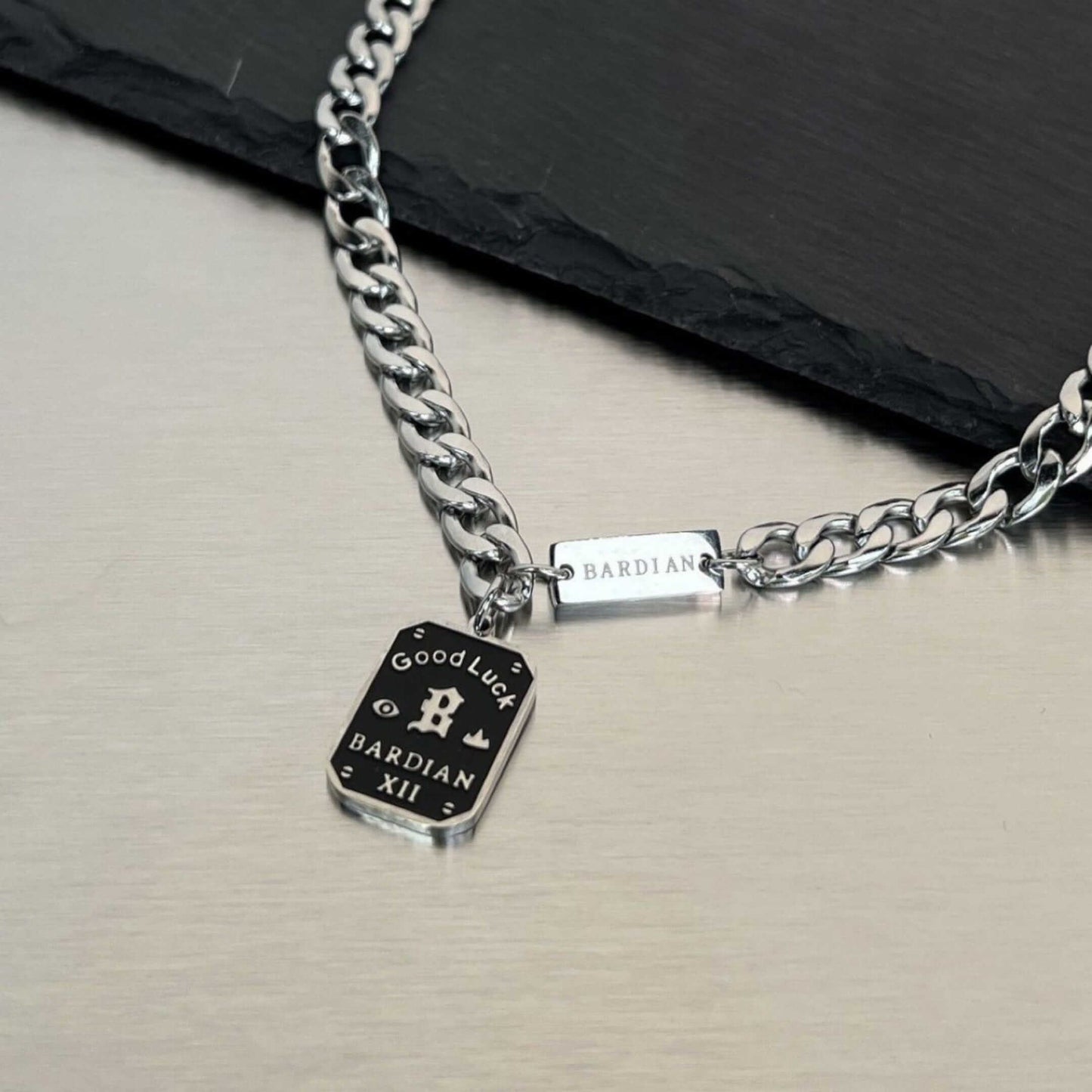 BARDIAN XII DOG TAG - 15mm Pure Titanium Steel Pendant with 22 to 24inch Adjustable Curb 7mm Chain for Men & Boys — SS Pendant/ Necklace for Men | THE MEN THING
