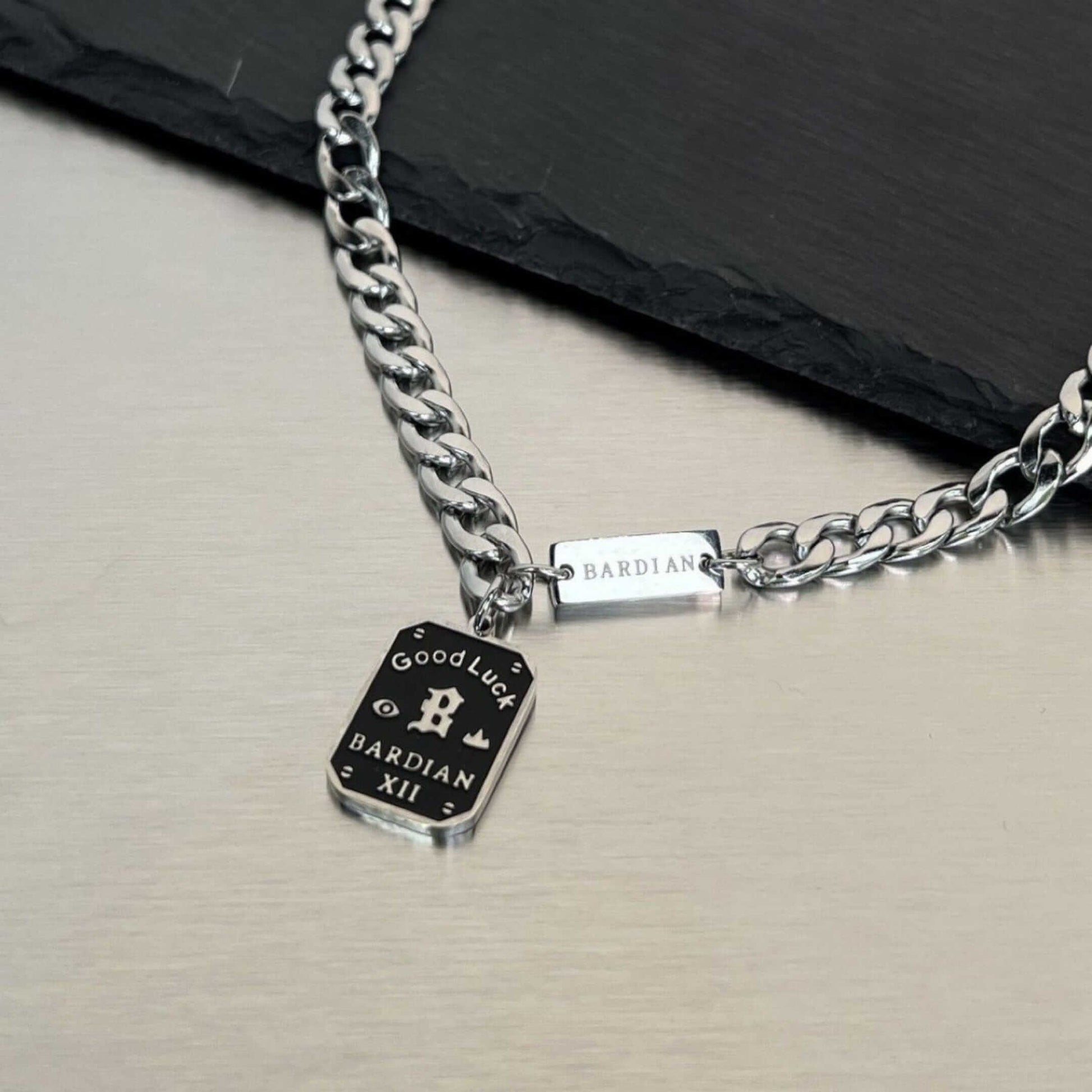 BARDIAN XII DOG TAG - 15mm Pure Titanium Steel Pendant with 22 to 24inch Adjustable Curb 7mm Chain for Men & Boys — SS Pendant/ Necklace for Men | THE MEN THING
