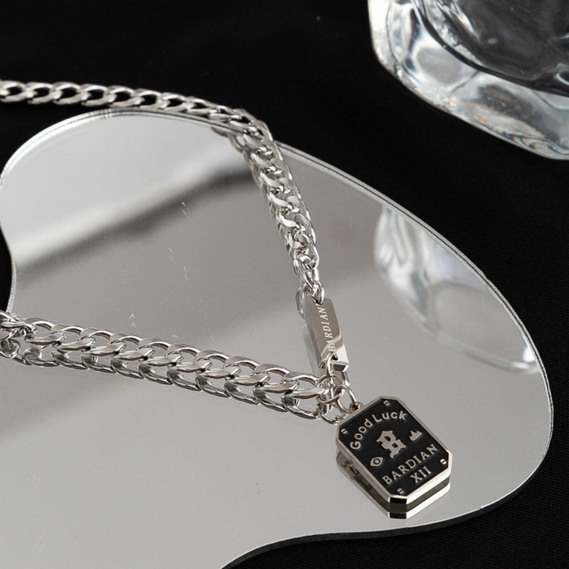 BARDIAN XII DOG TAG - 15mm Pure Titanium Steel Pendant with 22 to 24inch Adjustable Curb 7mm Chain for Men & Boys — SS Pendant/ Necklace for Men | THE MEN THING