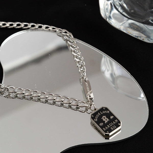 BARDIAN XII DOG TAG - 15mm Pure Titanium Steel Pendant with 22 to 24inch Adjustable Curb 7mm Chain for Men & Boys