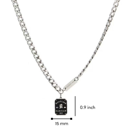 BARDIAN XII DOG TAG - 15mm Pure Titanium Steel Pendant with 22 to 24inch Adjustable Curb 7mm Chain for Men & Boys — SS Pendant/ Necklace for Men | THE MEN THING
