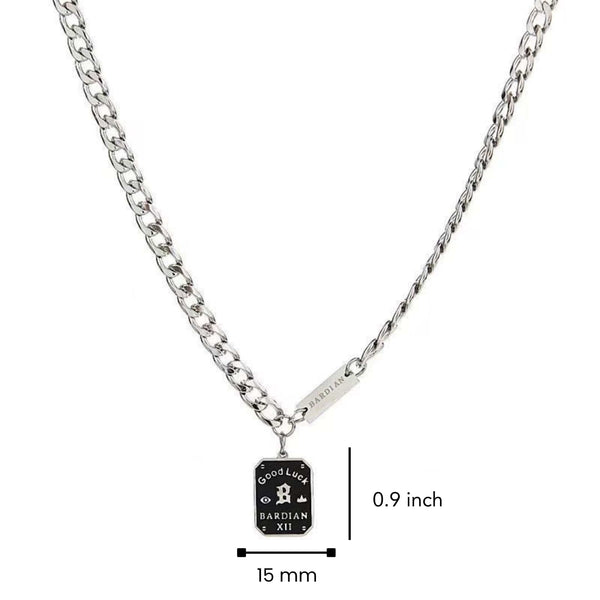 BARDIAN XII DOG TAG - 15mm Pure Titanium Steel Pendant with 22 to 24inch Adjustable Curb 7mm Chain for Men & Boys