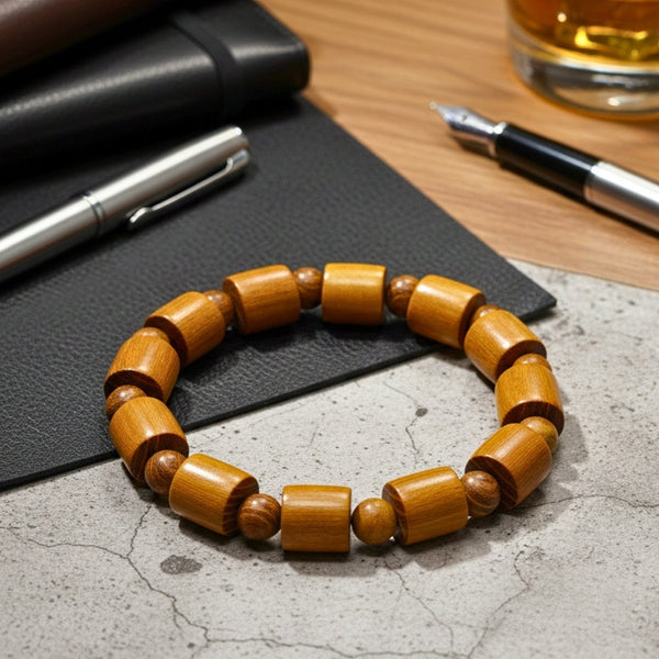 BAREOAK - 13mm Wooden Beads Bracelet with Natural Stone - Adjustable Bracelet