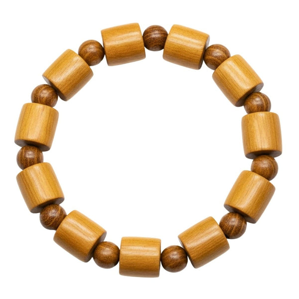 BAREOAK - 13mm Wooden Beads Bracelet with Natural Stone - Adjustable Bracelet
