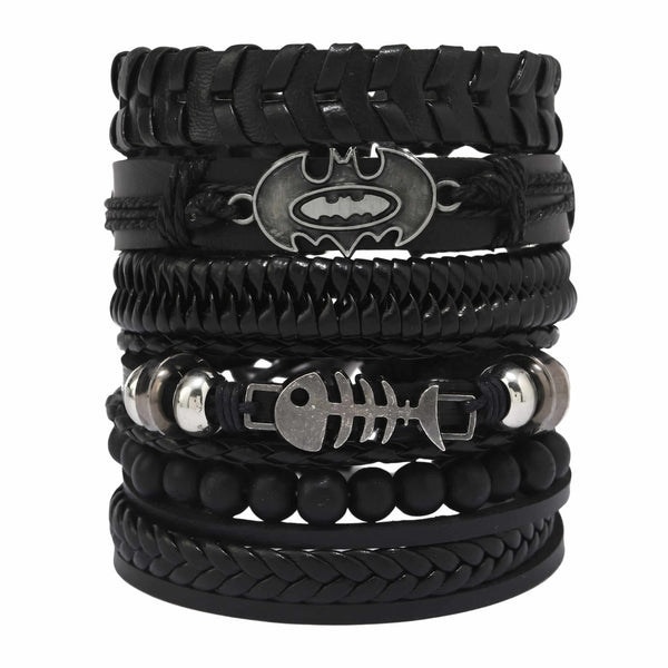 BAT SHADOW FANG - 6 Pcs Genuine Leather Adjustable Bracelet for Men & Boys
