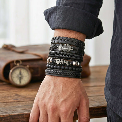 BAT SHADOW FANG - 6 Pcs Genuine Leather Adjustable Bracelet for Men & Boys — Leather Bracelet for Men | THE MEN THING