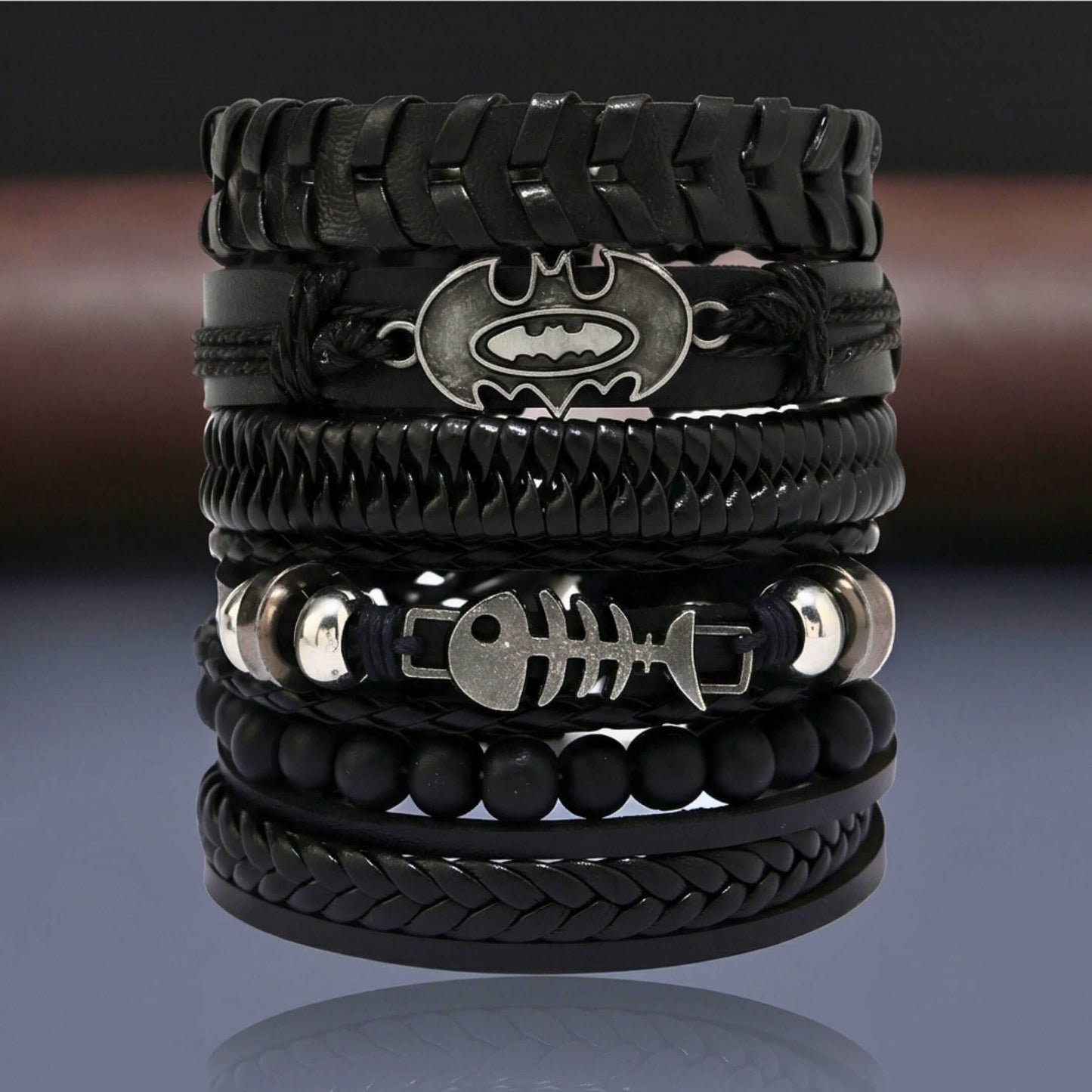 BAT SHADOW FANG - 6 Pcs Genuine Leather Adjustable Bracelet for Men & Boys — Leather Bracelet for Men | THE MEN THING