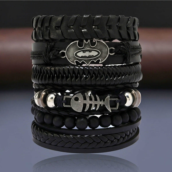 BAT SHADOW FANG - 6 Pcs Genuine Leather Adjustable Bracelet for Men & Boys
