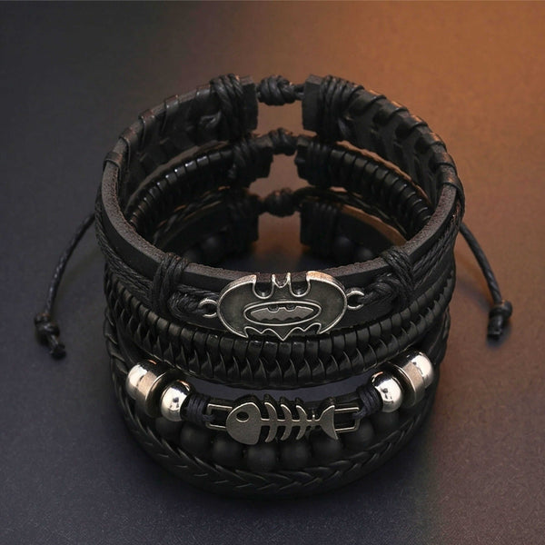 BAT SHADOW FANG - 6 Pcs Genuine Leather Adjustable Bracelet for Men & Boys