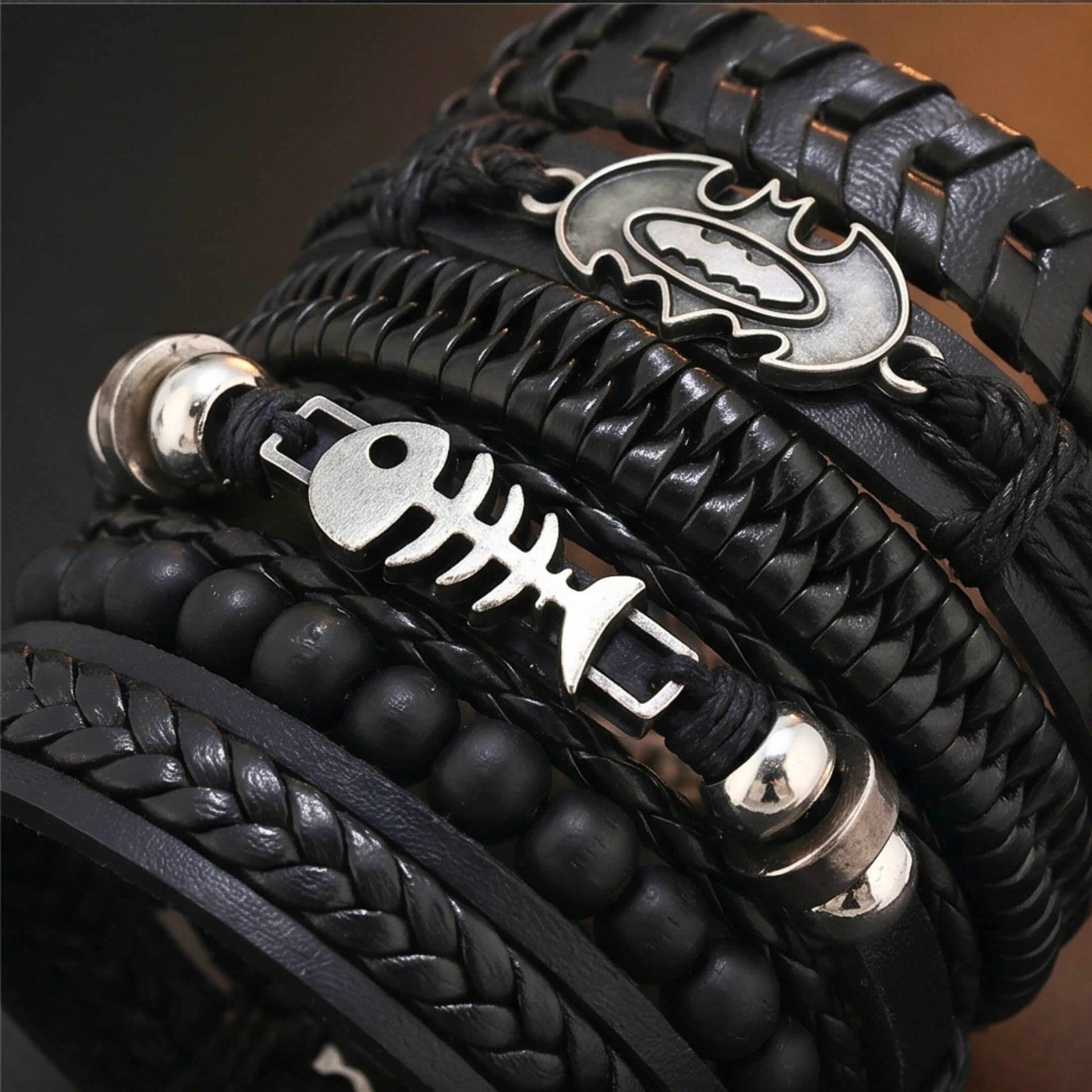 BAT SHADOW FANG - 6 Pcs Genuine Leather Adjustable Bracelet for Men & Boys — Leather Bracelet for Men | THE MEN THING