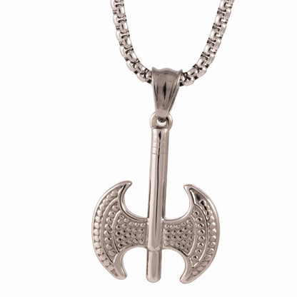 BATTLE DOUBLE AXE - Pure Titanium Steel Axe Pendant with 24inch Round Box Chain for Men & Boys - THE MEN THING