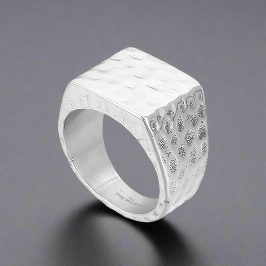 BATTLEBORN SILVER HAMMERED RING - Silver Steel Ring - Pure Titanium Steel Ring for Men Size - 21 - THE MEN THING