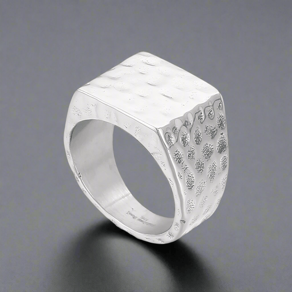 BATTLEBORN SILVER HAMMERED RING - Silver Steel Ring - Pure Titanium Steel Ring for Men Size - 21