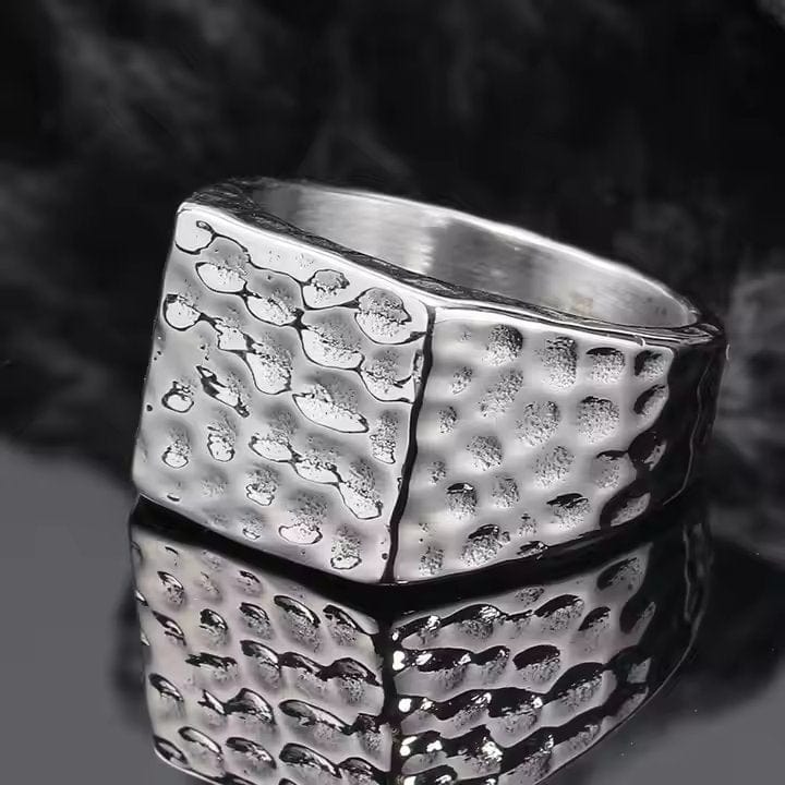 BATTLEBORN SILVER HAMMERED RING - Silver Steel Ring - Pure Titanium Steel Ring for Men Size - 21 - THE MEN THING