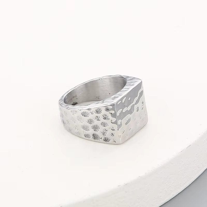 BATTLEBORN SILVER HAMMERED RING - Silver Steel Ring - Pure Titanium Steel Ring for Men Size - 21 - THE MEN THING