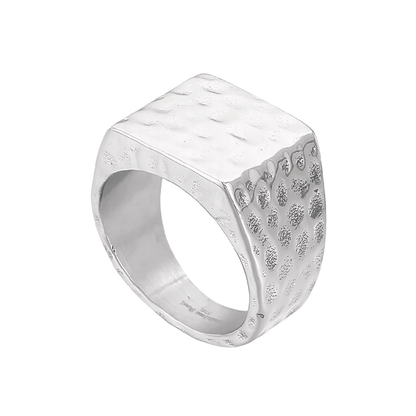 BATTLEBORN SILVER HAMMERED RING - Silver Steel Ring - Pure Titanium Steel Ring for Men Size - 21 - THE MEN THING
