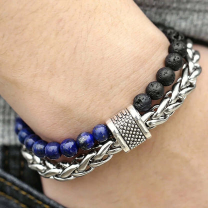 BEADFUSION BLUE - Natural Beads Bracelet for Men - Become Money Magnet - Natural Volcanic Stone Colorful 7 Chakra Energy Stretch Bracelet (7inch) — Beads Bracelet for Men | THE MEN THING