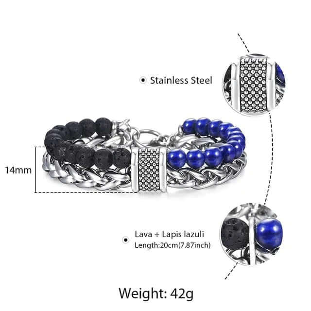 BEADFUSION BLUE - Natural Beads Bracelet for Men - Become Money Magnet - Natural Volcanic Stone Colorful 7 Chakra Energy Stretch Bracelet (7inch) — Beads Bracelet for Men | THE MEN THING