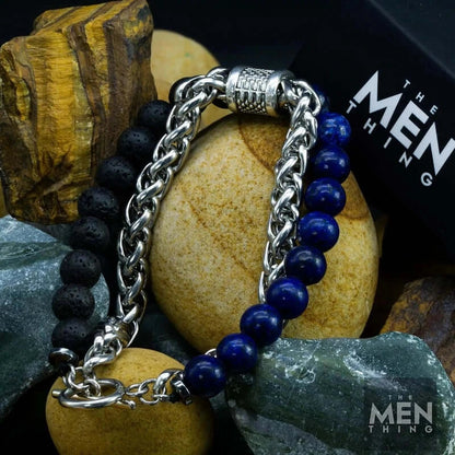 BEADFUSION BLUE - Natural Beads Bracelet for Men - Become Money Magnet - Natural Volcanic Stone Colorful 7 Chakra Energy Stretch Bracelet (7inch) — Beads Bracelet for Men | THE MEN THING